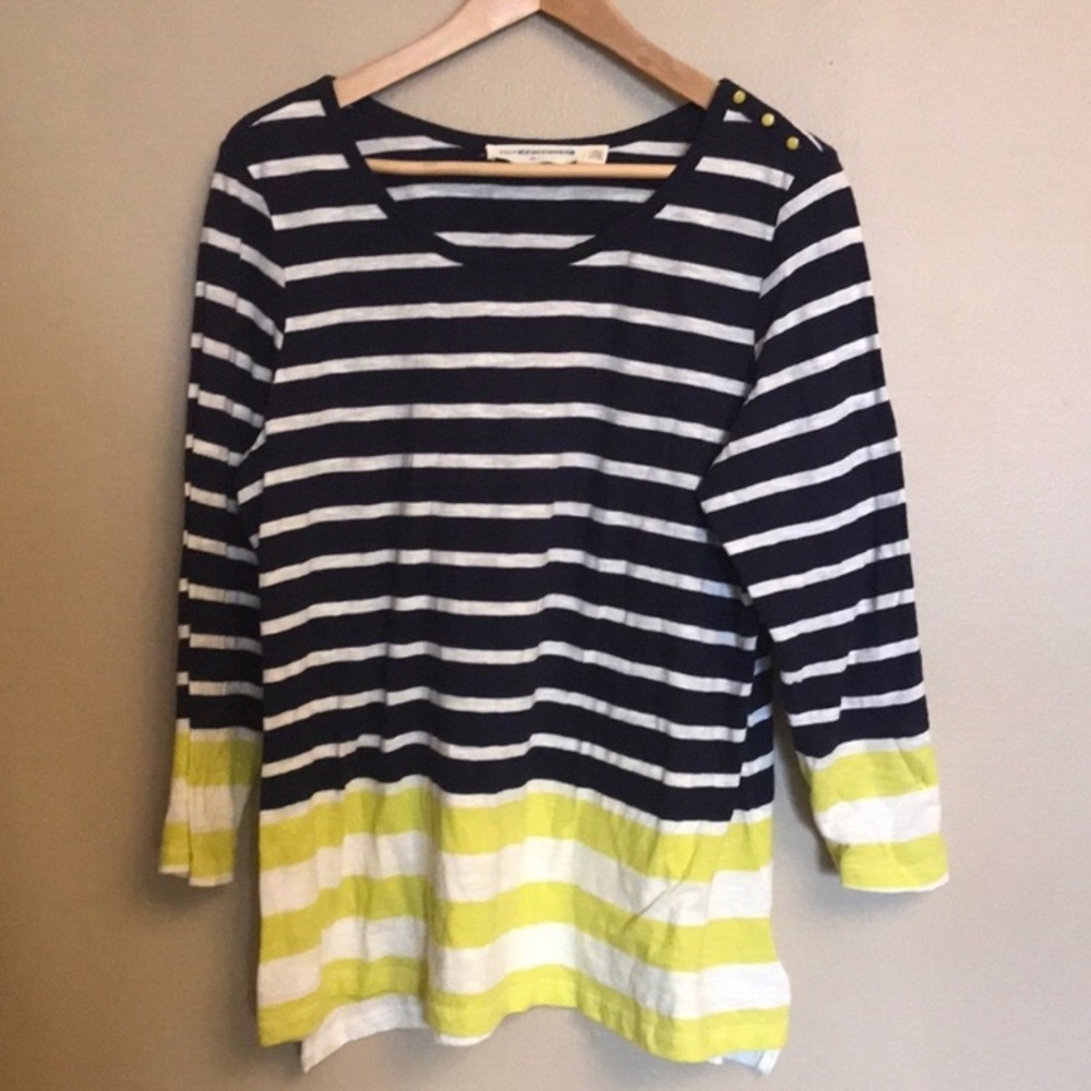 ❤️Anthropologie - Pilcro Navy & Yellow Striped Top - L